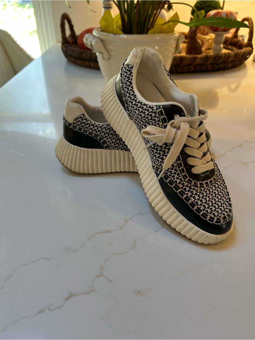 Shu Shop Black & Cream Tweed Platform Sneakers - Women's Casual Fashion